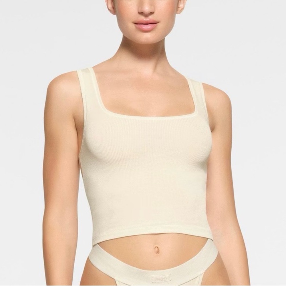 SKIMS Cotton Rib Tank (Bone | S)